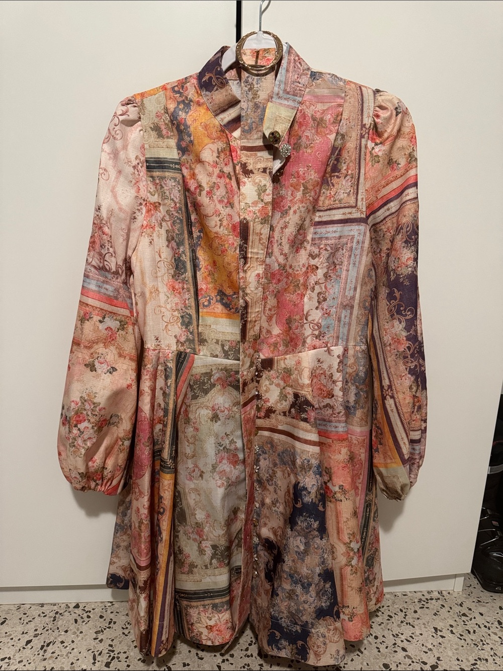 Floral Patchwork Long-Sleeve Dress - Multicolor